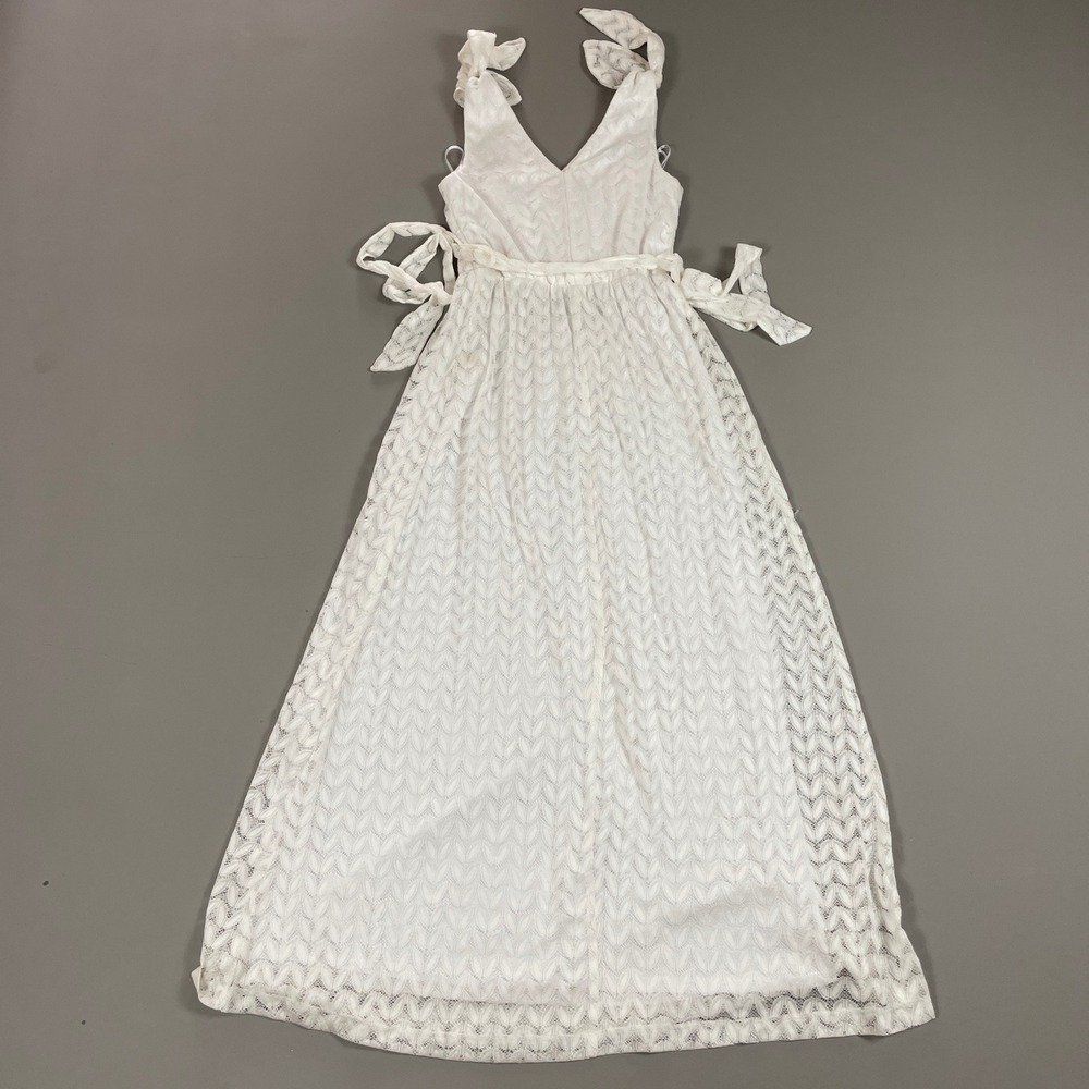 Donna Ricco White Lace Maxi Dress Tie Shoulder V-Neck Bridal Event Gown Womens 2